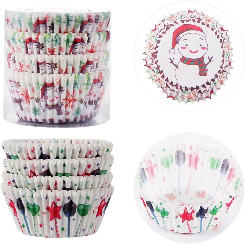 Christmas Bell Snowman Pattern Heat Resistant Greaseproof Baking Cups 400 Pcs Disposable Muffin Liners - Image 5